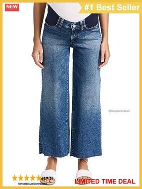 Maternity Wide Leg Jeans Mid Rise Frayed Hem Elastic Waist Denim